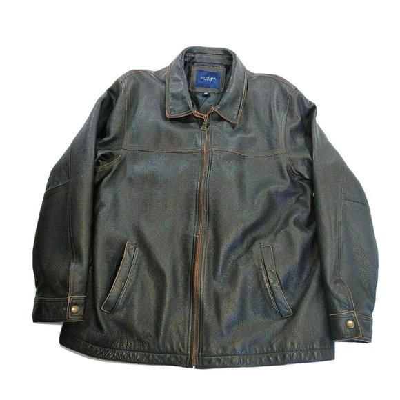 Sonoma Men’s Brown Heavy Leather Jacket Size XL Zip Front Collared Lined - Picture 1 of 13